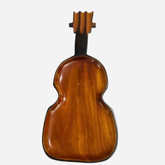 Vintage Wooden Violin Shaped Tray Made in Haiti 16”L x 6”W bottom x 5”W Top - Picture 8 of 13